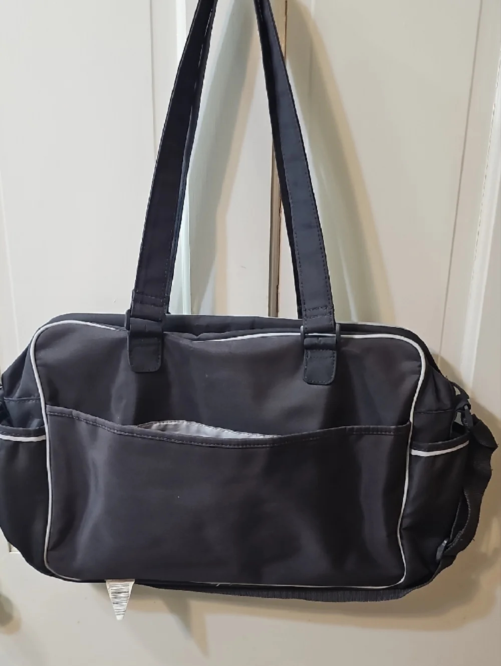 Eddie Bauer Black Quilted Baby Bag with White Piping